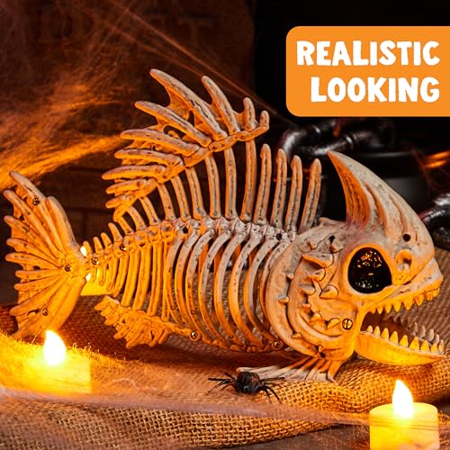 JOYIN 2 PCS 9.5” Halloween Pose-N-Stay Fish Skeleton Animal Plastic Bones with Posable Joints for Halloween Decorations Party Props