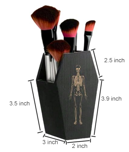 TOSOENPHY Spooky Halloween Coffin Pen Holder with Etched Skeleton for Gothic Office Desk Decor, Goth Desk Accessories, Gothic Home Decor 5.2 x 3.5inch