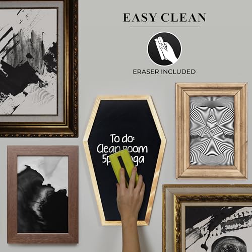 Coffin Chalk Board with Mini Coffin Blackboard - Gothic Wedding Decor - Spooky 17x10.5 inches - Eraseable Coffin Letter Board for Halloween Decor - Gothic Curiosities