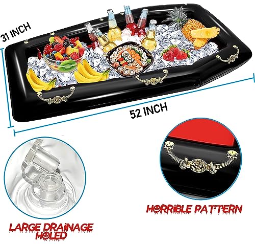 52Inch Inflatable Coffin Cooler Coffin Pool Float Inflatable Cooler Ice Chest Buffet Cooler Drink Beverage for Halloween Party Spooky Decor Cooler Pool Party Picnic Barbecue Party