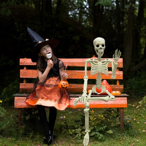 LUKBERA 2PCS Halloween Posable Skeletons, 3FT Full Body Human Skeleton with Movable Joints for Halloween Haunted House Graveyard Party Scary Decor, White