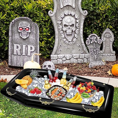 52Inch Inflatable Coffin Cooler Coffin Pool Float Inflatable Cooler Ice Chest Buffet Cooler Drink Beverage for Halloween Party Spooky Decor Cooler Pool Party Picnic Barbecue Party