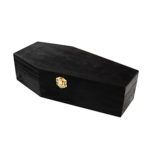 Creative Hobbies 12" Black Painted Wood Coffin Box - Halloween Coffin Box, Fillable Hinged Box for Halloween Décor, Party Favor, Goth, Doll Coffin, Pet Casket