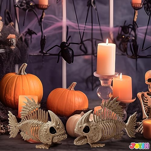 JOYIN 2 PCS 9.5” Halloween Pose-N-Stay Fish Skeleton Animal Plastic Bones with Posable Joints for Halloween Decorations Party Props