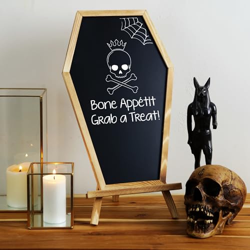 Coffin Chalk Board with Mini Coffin Blackboard - Gothic Wedding Decor - Spooky 17x10.5 inches - Eraseable Coffin Letter Board for Halloween Decor - Gothic Curiosities