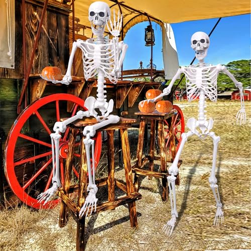 Halloween Skeleton Decor,5.4ft Life Size Skeleton Posable Skeleton with Artificial Pumpkin Full Body Human Skeleton for Halloween Decorations