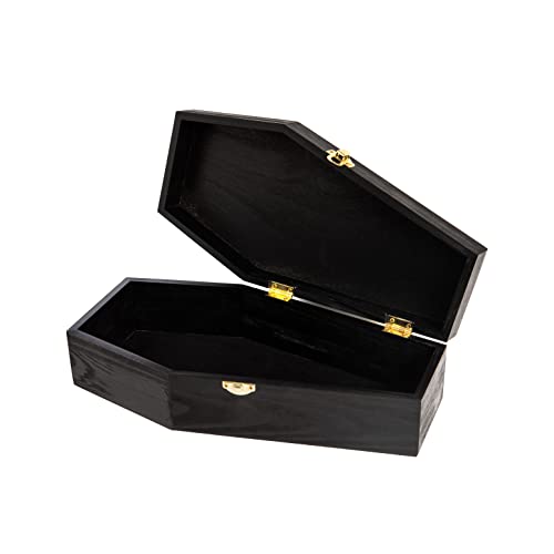 Creative Hobbies 12" Black Painted Wood Coffin Box - Halloween Coffin Box, Fillable Hinged Box for Halloween Décor, Party Favor, Goth, Doll Coffin, Pet Casket