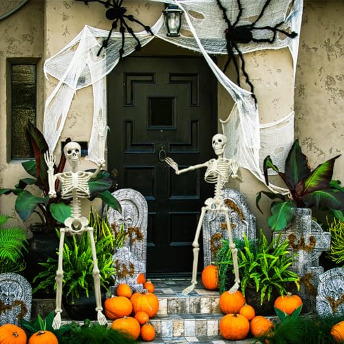 LUKBERA 2PCS Halloween Posable Skeletons, 3FT Full Body Human Skeleton with Movable Joints for Halloween Haunted House Graveyard Party Scary Decor, White