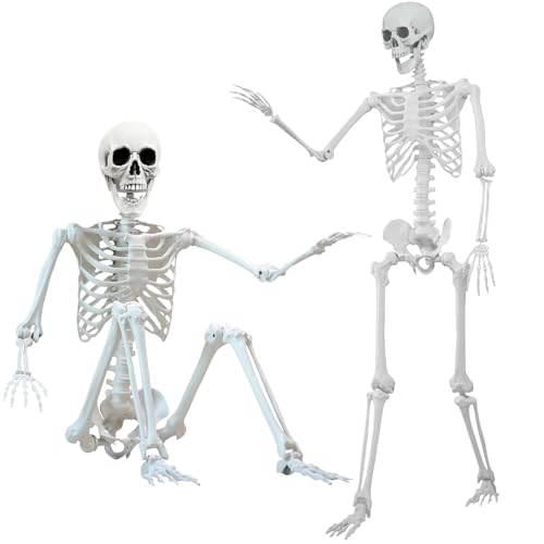 5.4 ft Halloween Skeleton Poseable Skeleton Life Size Skeleton Full Body Plastic Human Bones Standing Human Skeleton with Posable Joints for Halloween Decoration