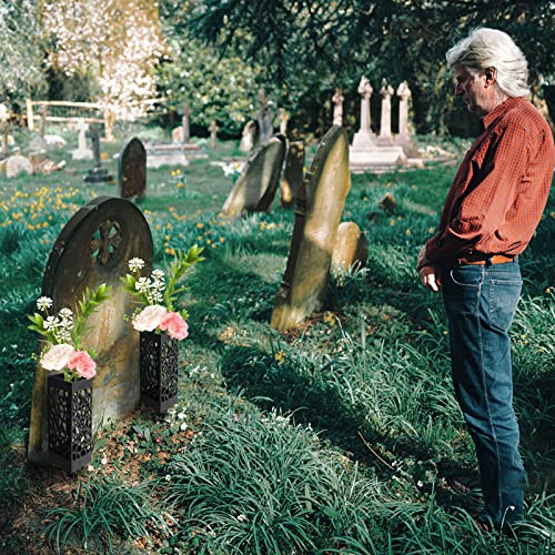 Grave Cemetery Vases with Spikes, 17 inch Memorial Day Grave Decorations Plastic Floral Holders for Grave Yard Headstone Flower Marker (2Pcs)