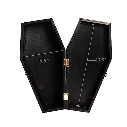 Creative Hobbies 12" Black Painted Wood Coffin Box - Halloween Coffin Box, Fillable Hinged Box for Halloween Décor, Party Favor, Goth, Doll Coffin, Pet Casket