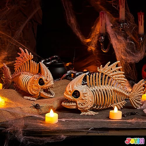 JOYIN 2 PCS 9.5” Halloween Pose-N-Stay Fish Skeleton Animal Plastic Bones with Posable Joints for Halloween Decorations Party Props