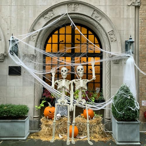LUKBERA 2PCS Halloween Posable Skeletons, 3FT Full Body Human Skeleton with Movable Joints for Halloween Haunted House Graveyard Party Scary Decor, White