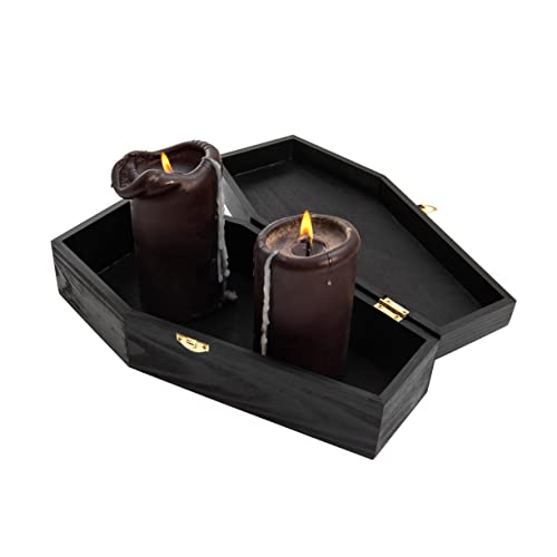 Creative Hobbies 12" Black Painted Wood Coffin Box - Halloween Coffin Box, Fillable Hinged Box for Halloween Décor, Party Favor, Goth, Doll Coffin, Pet Casket