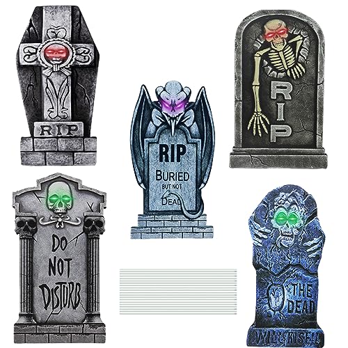 Halloween Tombstone Yard Signs Decorations, RIP Graveyard Headstone Decor for Halloween Party, Gravestone Props with Stakes for Outdoor and Indoor Yard Lawn Decorations 5 pack(Red+Green+Purple)