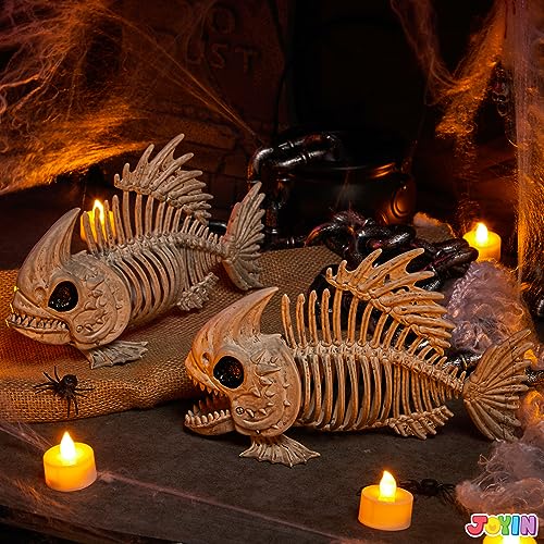 JOYIN 2 PCS 9.5” Halloween Pose-N-Stay Fish Skeleton Animal Plastic Bones with Posable Joints for Halloween Decorations Party Props