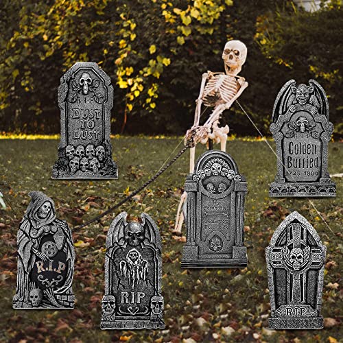 6 Styles Halloween Tombstone Yard Stakes Signs Graveyard Tombstones Yard Signs Corrugated Rip Tombstones Halloween Sign with Stakes Signs for Halloween Props Lawn Decorations (27 Inch Tall)