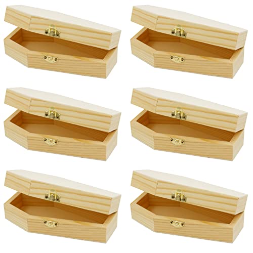 Creative Hobbies Pack of 6 - Small Unfinished Wood Funeral Coffins, 6-Inch - Perfect for Halloween, Goth Decor, and Pet Memorials