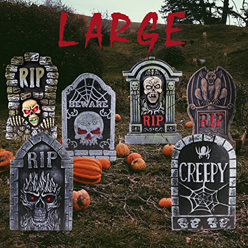 17in Halloween Tombstones Yard Sign with Stakes, 6PCS Graveyard Gravestone Headstone Lawn Signs Decor & Cemetery Decorations Waterproof(Large)