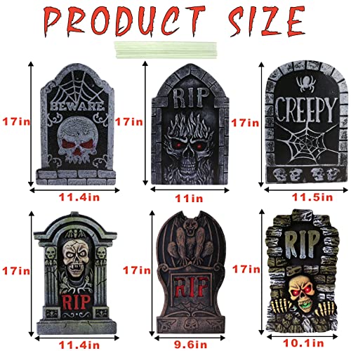 17in Halloween Tombstones Yard Sign with Stakes, 6PCS Graveyard Gravestone Headstone Lawn Signs Decor & Cemetery Decorations Waterproof(Large)