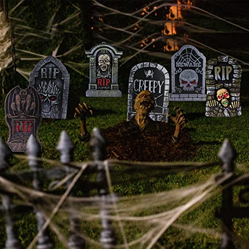 17in Halloween Tombstones Yard Sign with Stakes, 6PCS Graveyard Gravestone Headstone Lawn Signs Decor & Cemetery Decorations Waterproof(Large)