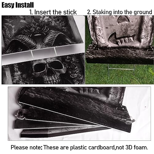 27 Inch Halloween Graveyard Tombstones Yard Stakes Signs Large 6 Styles Outdoor Headstones for Cemetery Halloween RIP Graveyard Tombstones Outdoor Props Yard Decorations With Metal Stakes