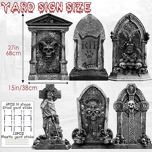 27 Inch Halloween Graveyard Tombstones Yard Stakes Signs Large 6 Styles Outdoor Headstones for Cemetery Halloween RIP Graveyard Tombstones Outdoor Props Yard Decorations With Metal Stakes