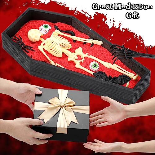 Huray Rayho Halloween Coffin Zen Garden with Buildable Skeleton Red Sand and Black Rake for Home or Office Handcrafted Relaxation and Meditation Gothic Decor Gift of Serenity gothic garden decor