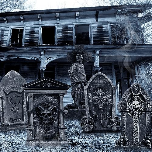 27 Inch Halloween Graveyard Tombstones Yard Stakes Signs Large 6 Styles Outdoor Headstones for Cemetery Halloween RIP Graveyard Tombstones Outdoor Props Yard Decorations With Metal Stakes