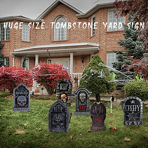17in Halloween Tombstones Yard Sign with Stakes, 6PCS Graveyard Gravestone Headstone Lawn Signs Decor & Cemetery Decorations Waterproof(Large)