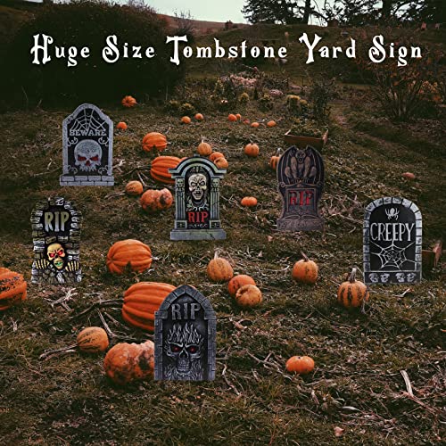 17in Halloween Tombstones Yard Sign with Stakes, 6PCS Graveyard Gravestone Headstone Lawn Signs Decor & Cemetery Decorations Waterproof(Large)