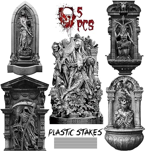 KKEATOY Tombstones Halloween Decor(5 Pack) RIP Graveyard Tombstone Yard Stake Signs for Halloween Outdoor Lawn Yard Decorations,Include 5 Tombstones and 10 Plastic Stakes