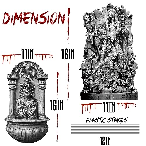 KKEATOY Tombstones Halloween Decor(5 Pack) RIP Graveyard Tombstone Yard Stake Signs for Halloween Outdoor Lawn Yard Decorations,Include 5 Tombstones and 10 Plastic Stakes