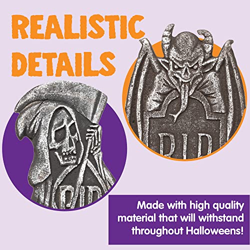 JOYIN 17” Halloween Foam RIP Graveyard Tombstones Decorations (5 Pack), Headstone Decorations and 10 Bonus Metal Stakes for Halloween Yard Decorations