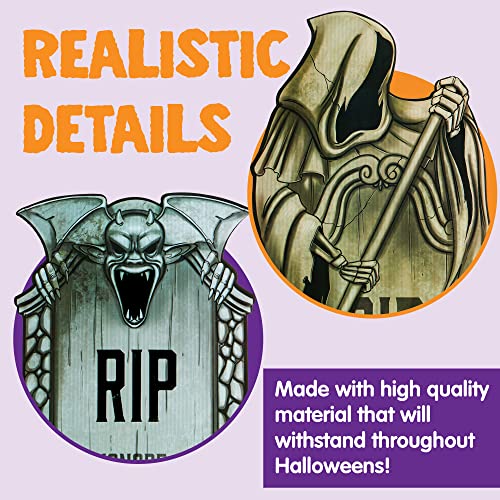 JOYIN 8 Pack Halloween Tombstone Yard Decorations, 16.5" Tall Lightweight PVC Yard Signs for Halloween Party, Haunted House, Graveyard and Outdoor Lawn