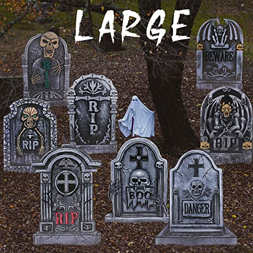 Large Halloween Tombstone Yard Sign 16.5 inch, 8 PCS Tombstones for Graves Halloween Gravestone Lawn Signs With Stakes Halloween Outdoor Decor Yard Decorations Waterproof