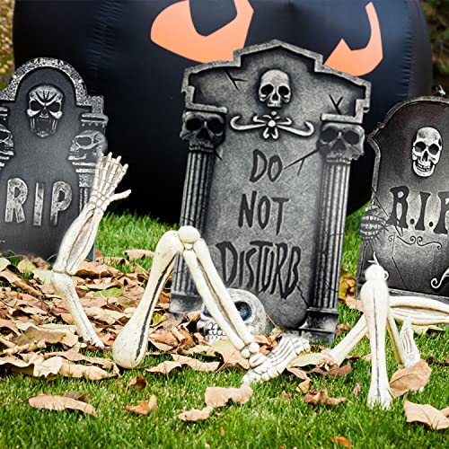 Runwosen 9 Pcs Halloween Tombstones Graveyard, Plastic Tombstone Halloween Decorations Yard Signs include 6 Tombstones and 1 Fluorescent Spider Web & 2 Spiders with Stakes for Halloween Yard Decor