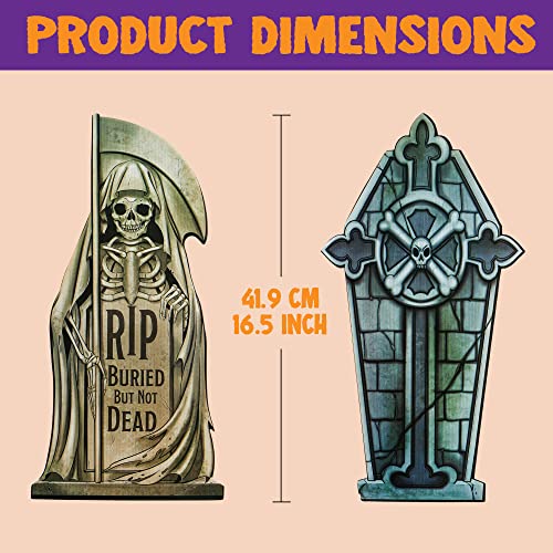 JOYIN 8 Pack Halloween Tombstone Yard Decorations, 16.5" Tall Lightweight PVC Yard Signs for Halloween Party, Haunted House, Graveyard and Outdoor Lawn