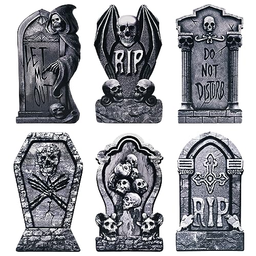 6 Pieces Halloween Garden Porch Yard Sign Large Graveyard Tombstones Gravestones Patterns Stakes Outdoor Spooky Halloween Patio Decorations