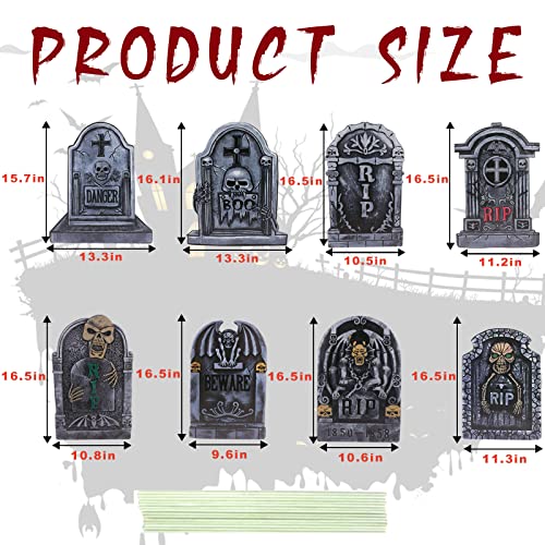 Large Halloween Tombstone Yard Sign 16.5 inch, 8 PCS Tombstones for Graves Halloween Gravestone Lawn Signs With Stakes Halloween Outdoor Decor Yard Decorations Waterproof