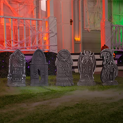 JOYIN 17” Halloween Foam RIP Graveyard Tombstones Decorations (5 Pack), Headstone Decorations and 10 Bonus Metal Stakes for Halloween Yard Decorations