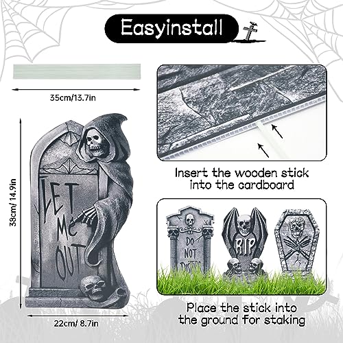 6 Pieces Halloween Garden Porch Yard Sign Large Graveyard Tombstones Gravestones Patterns Stakes Outdoor Spooky Halloween Patio Decorations