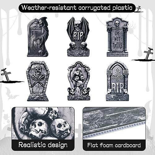 6 Pieces Halloween Garden Porch Yard Sign Large Graveyard Tombstones Gravestones Patterns Stakes Outdoor Spooky Halloween Patio Decorations