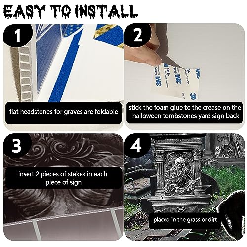 19 Inch Halloween Graveyard Tombstones Yard Stakes Signs Large 6 Styles Outdoor Headstones With Black Cat for Cemetery Halloween RIP Graveyard