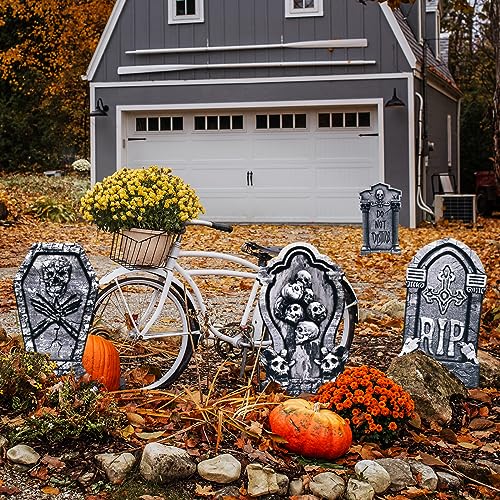 6 Pieces Halloween Garden Porch Yard Sign Large Graveyard Tombstones Gravestones Patterns Stakes Outdoor Spooky Halloween Patio Decorations