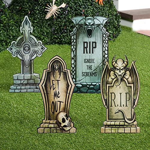 JOYIN 8 Pack Halloween Tombstone Yard Decorations, 16.5" Tall Lightweight PVC Yard Signs for Halloween Party, Haunted House, Graveyard and Outdoor Lawn