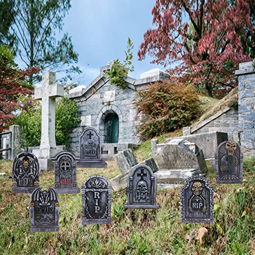 Large Halloween Tombstone Yard Sign 16.5 inch, 8 PCS Tombstones for Graves Halloween Gravestone Lawn Signs With Stakes Halloween Outdoor Decor Yard Decorations Waterproof