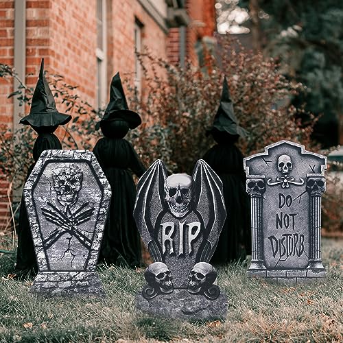 6 Pieces Halloween Garden Porch Yard Sign Large Graveyard Tombstones Gravestones Patterns Stakes Outdoor Spooky Halloween Patio Decorations