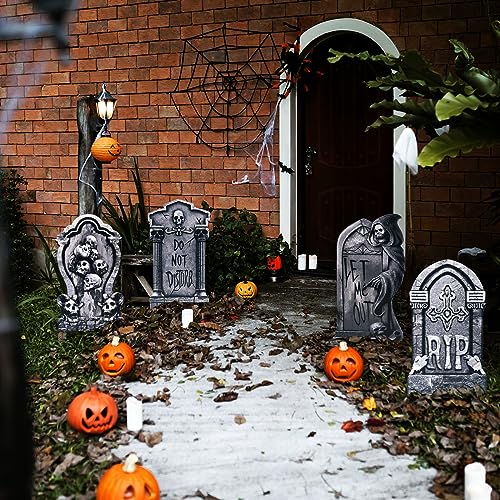 6 Pieces Halloween Garden Porch Yard Sign Large Graveyard Tombstones Gravestones Patterns Stakes Outdoor Spooky Halloween Patio Decorations