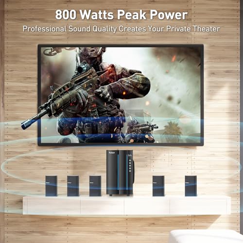 Bobtot Surround Sound Systems Home Theater System - 800 Watts Peak Power 6.5" Subwoofer 5.1/2.1 Wired Stereo Speakers Strong Bass with HDMI ARC Optical AUX Bluetooth Input